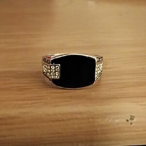 Black and Gold Ring with Gem Accents